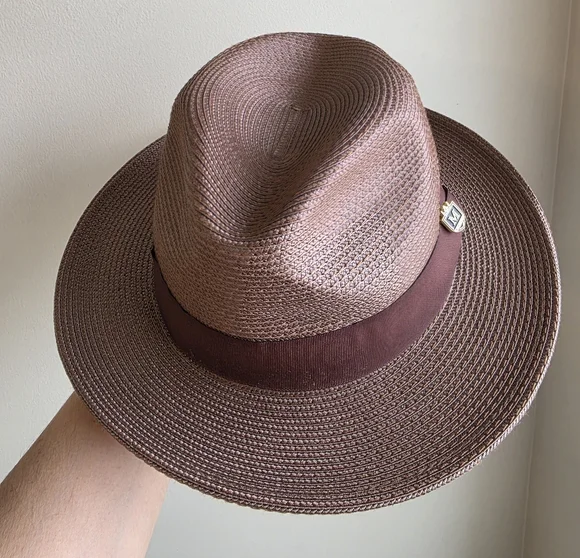Montique H-42 Mens Straw Fedora Hat Brown